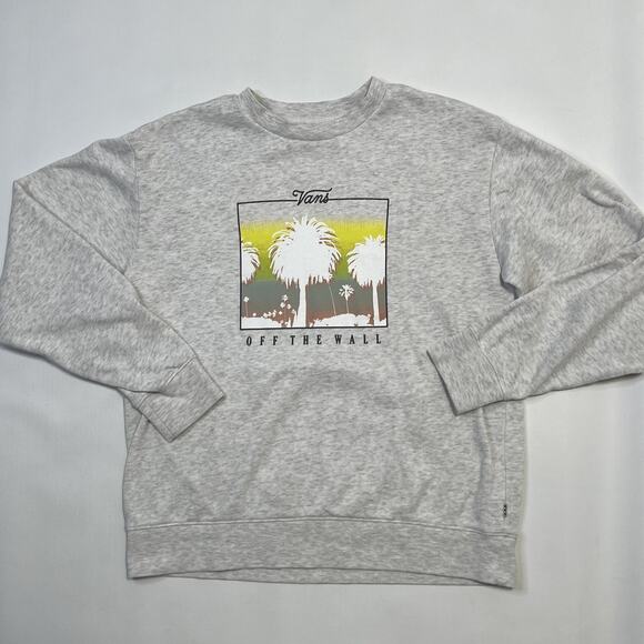 Vans Sweatshirt Mens Medium Gray Off The Wall Palm Trees Crewneck Pullover Skate - Picture 1 of 9